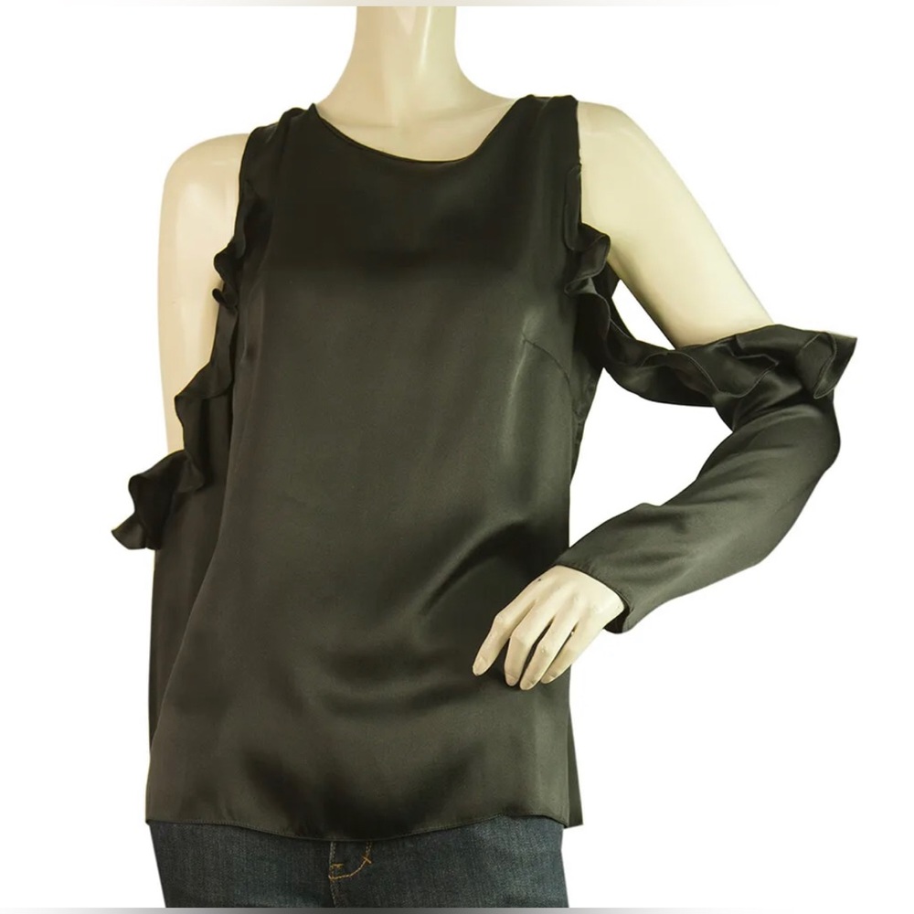 Cushnie Et Ochs Ruffled Cold-Shoulder Silk Blouse, Size 10